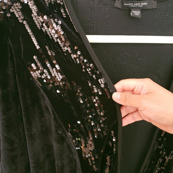 Marc New York Andrew Marc Velvet Sequin Bat Wing Open Cardigan One Size - Picture 8 of 13